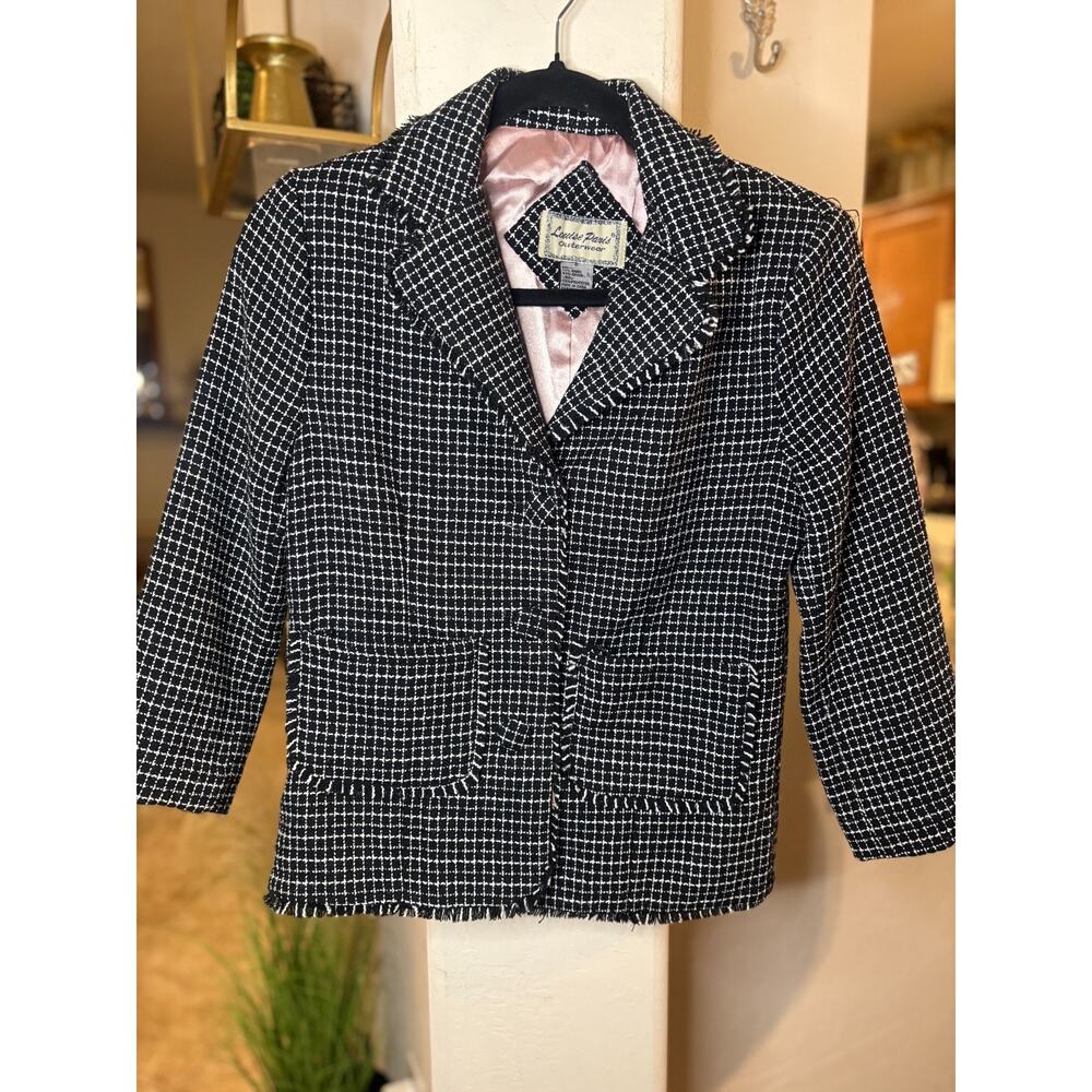 Louise Paris Womens Medium Black & White Plaid Tweed Jacket Blazer Small 2-6